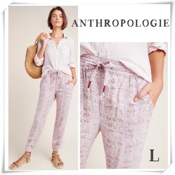Anthropologie Pants - ANTHROPOLOGIE Orana Monogram Lounge Joggers Pants Cherry Blossom Pink Size L